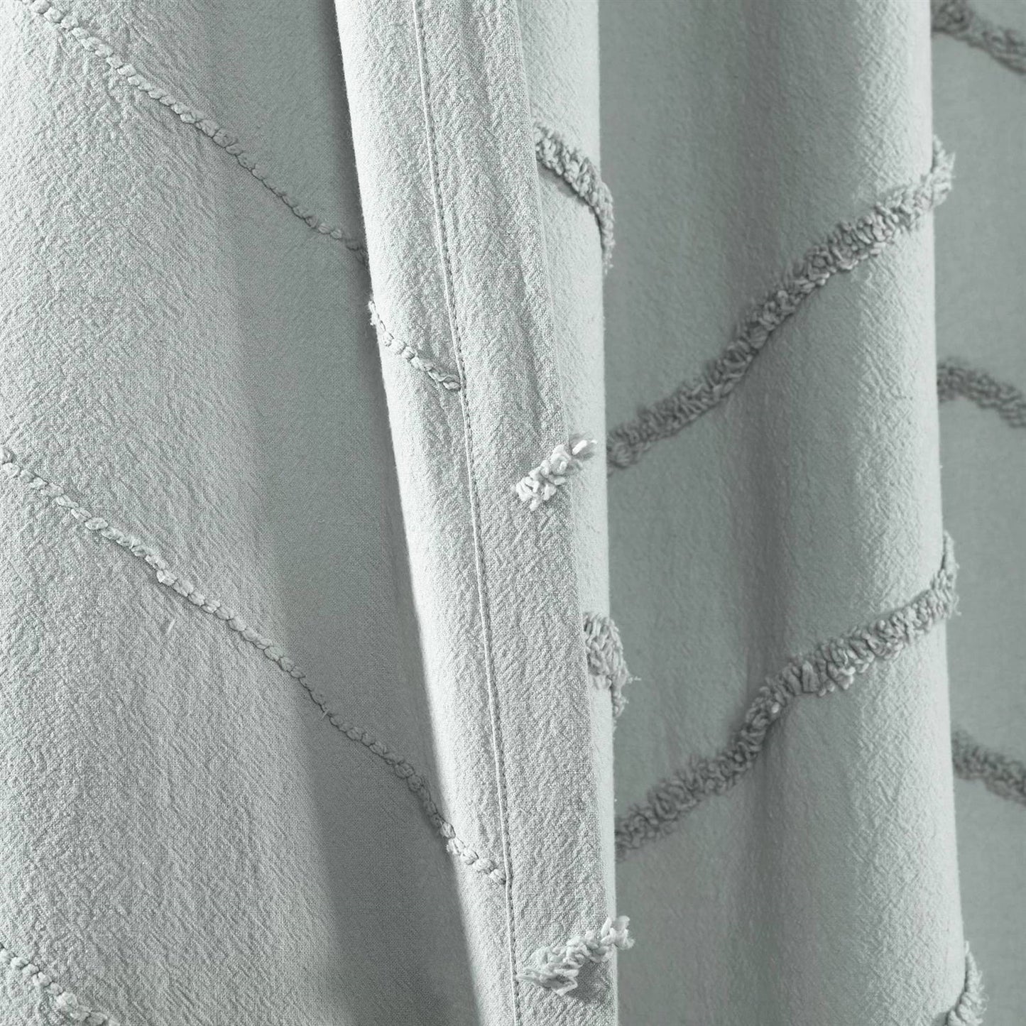 72 - inch Pastel Blue Chenille Cotton Shower Curtain with Chevron Pattern - GiftMira