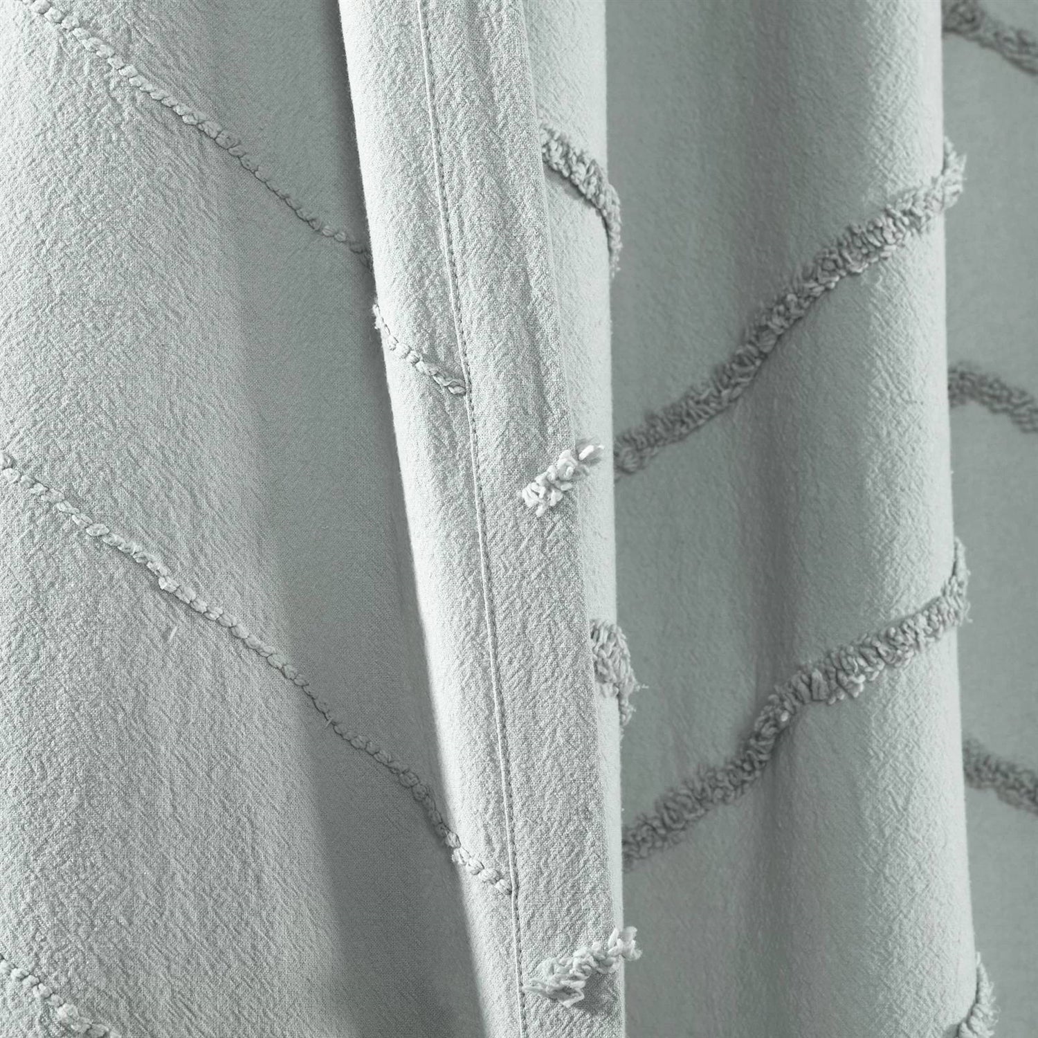 72 - inch Pastel Blue Chenille Cotton Shower Curtain with Chevron Pattern - GiftMira