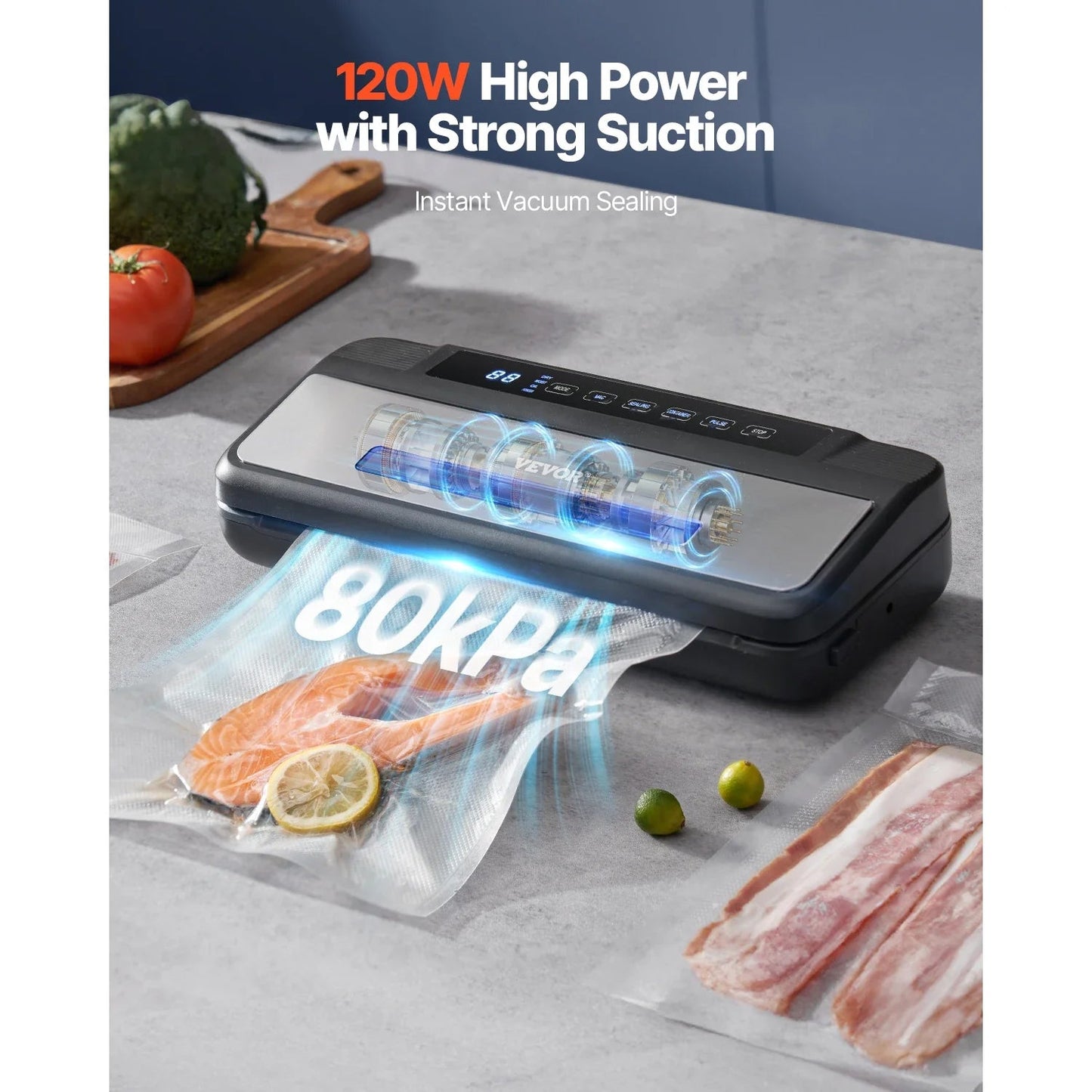 80Kpa 120W Vacuum Sealer Machine 7 - in - 1 Dry Wet Food Sealer with Built - In Cutter - GiftMira