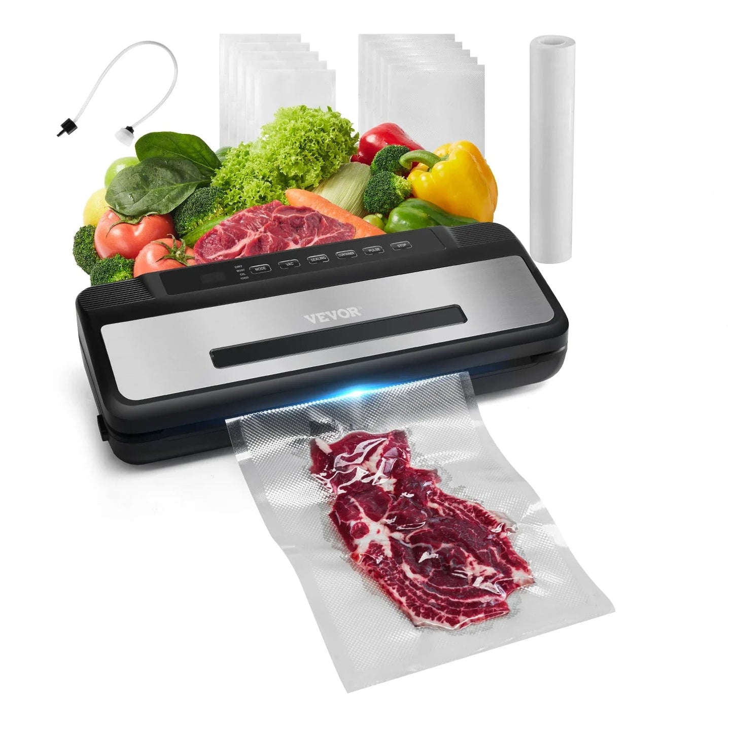 80Kpa 120W Vacuum Sealer Machine 7 - in - 1 Dry Wet Food Sealer with Built - In Cutter - GiftMira