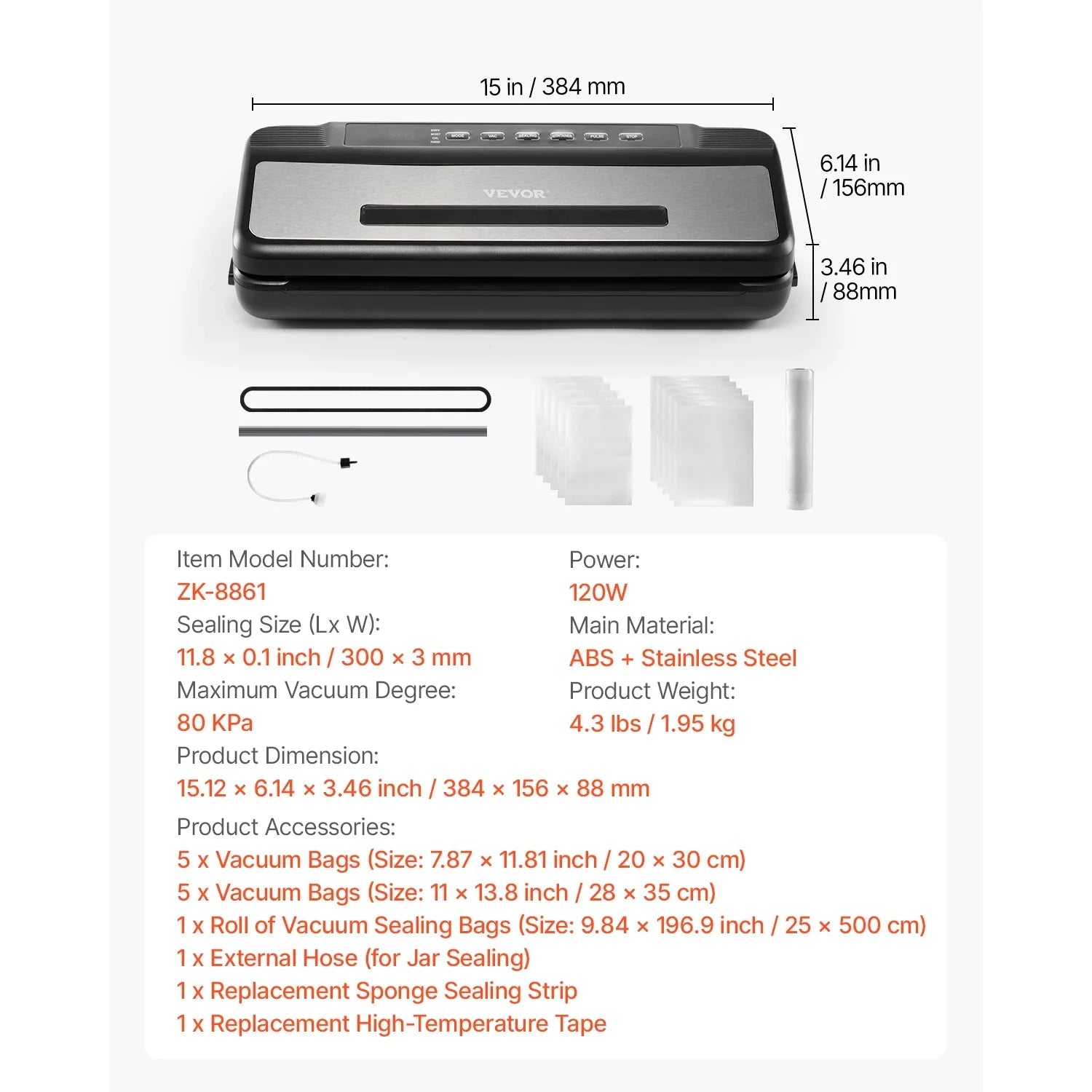 80Kpa 120W Vacuum Sealer Machine 7 - in - 1 Dry Wet Food Sealer with Built - In Cutter - GiftMira