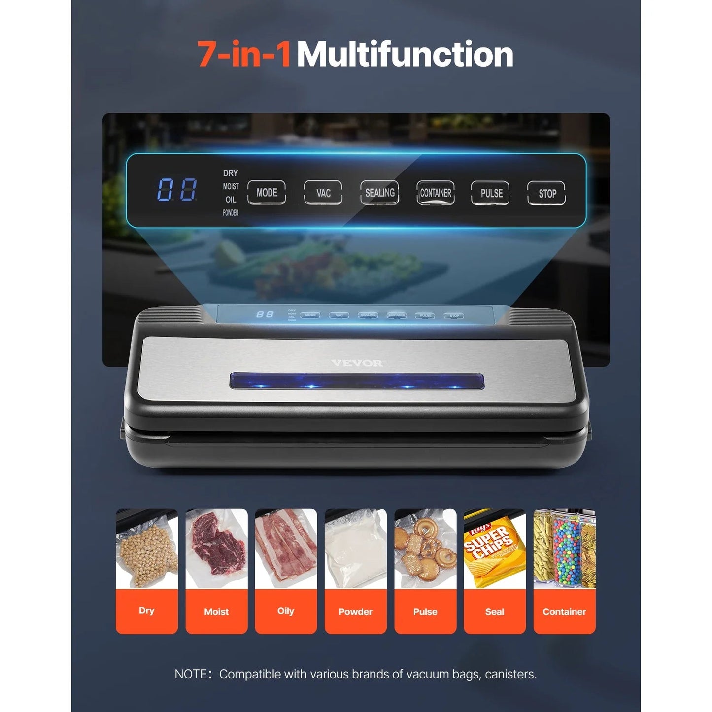 80Kpa 120W Vacuum Sealer Machine 7 - in - 1 Dry Wet Food Sealer with Built - In Cutter - GiftMira