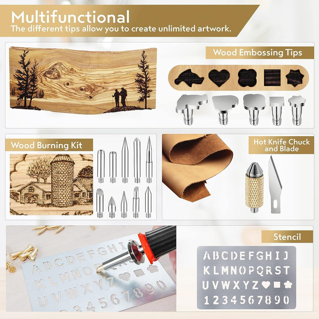 Wood burning pyrography kit with adjustable temperature pen and case