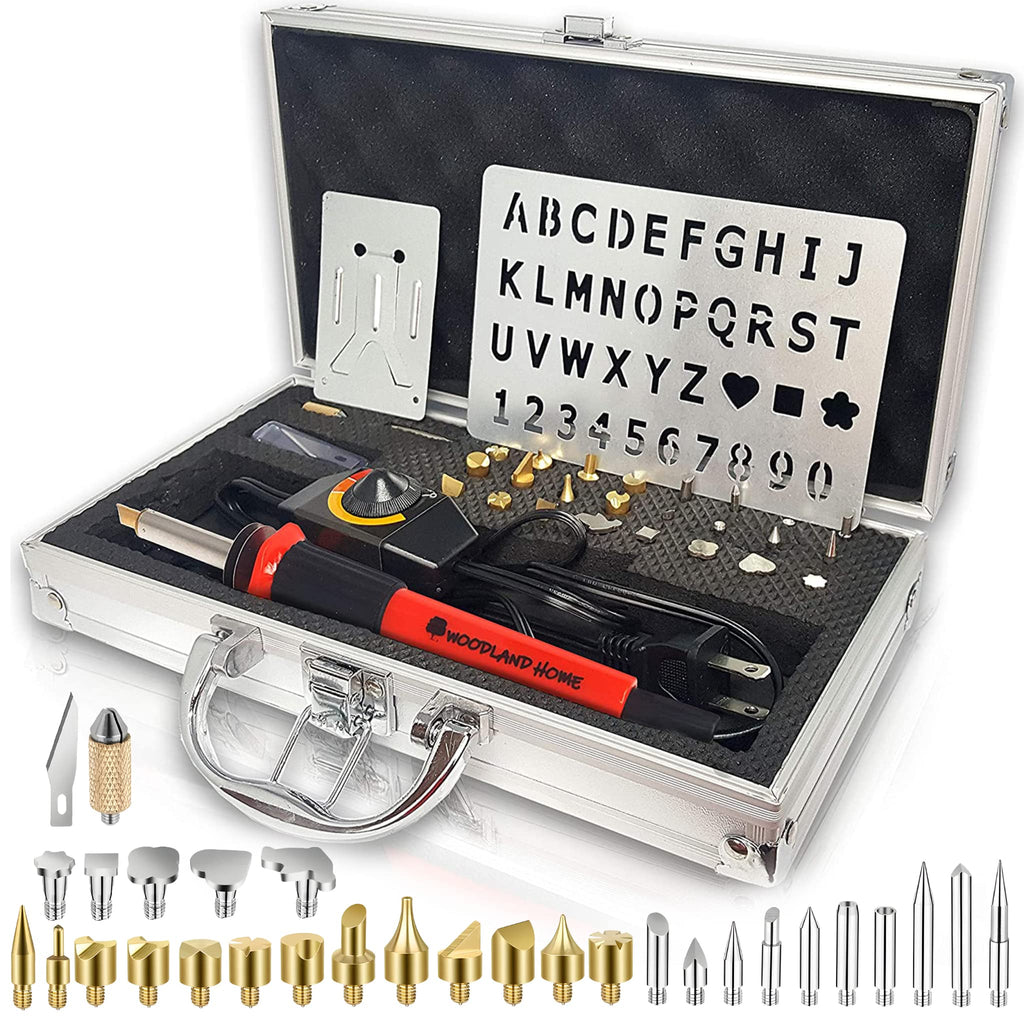 Wood burning pyrography kit with adjustable temperature pen and case