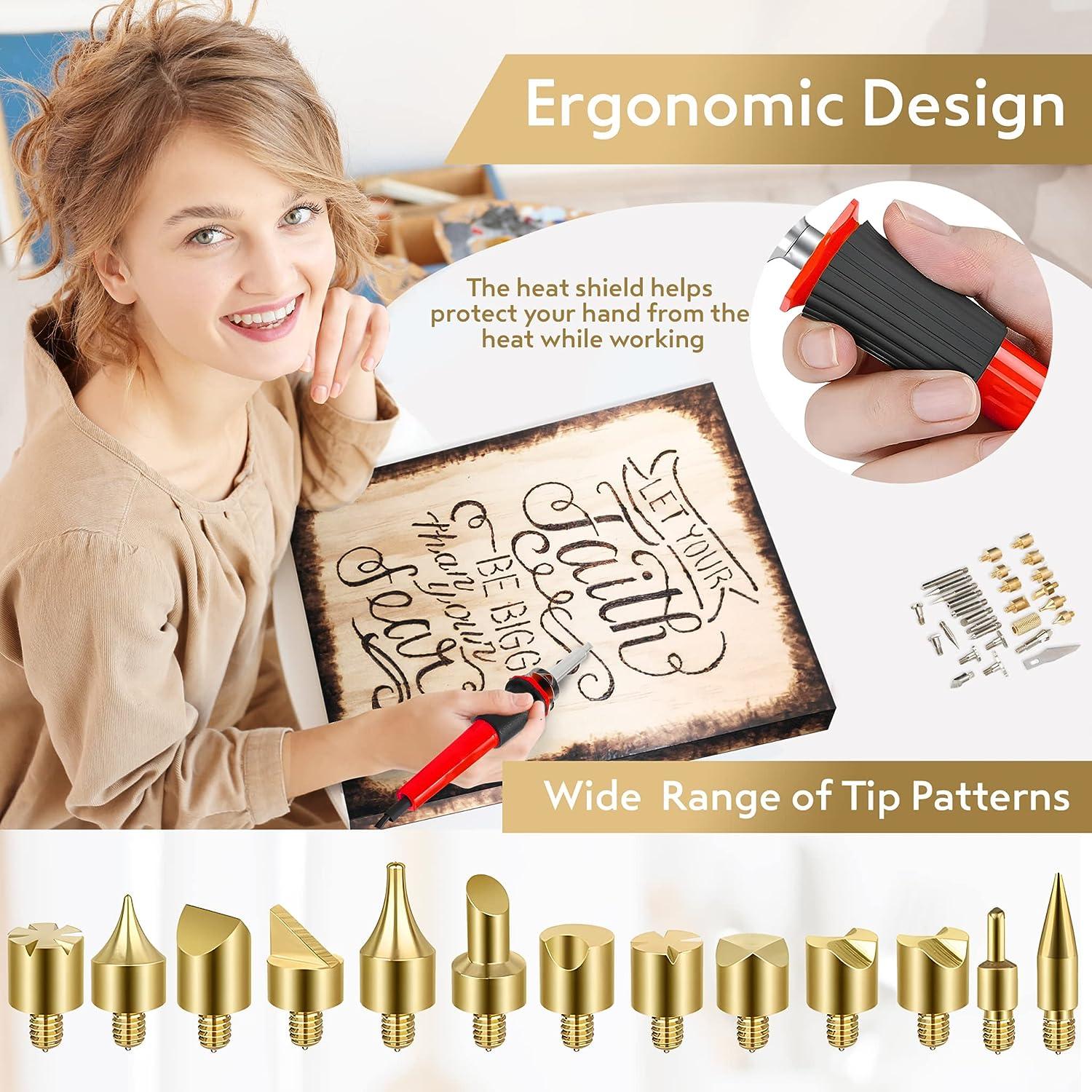 Wood burning pyrography kit with adjustable temperature pen and case