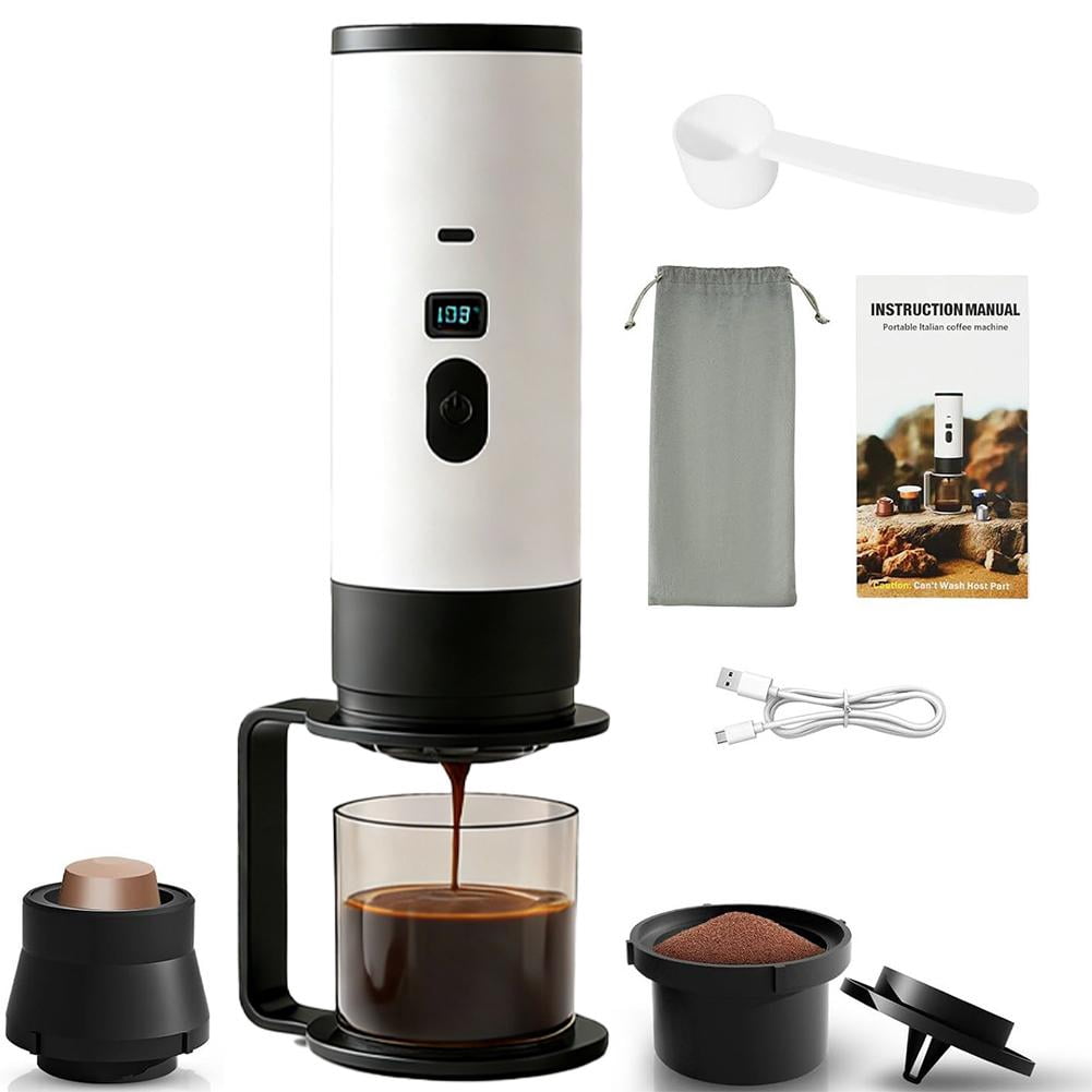 Portable hand-press espresso maker with built-in cup