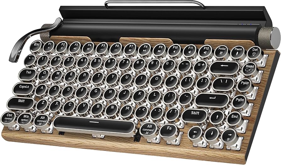 Retro typewriter mechanical keyboard, wood