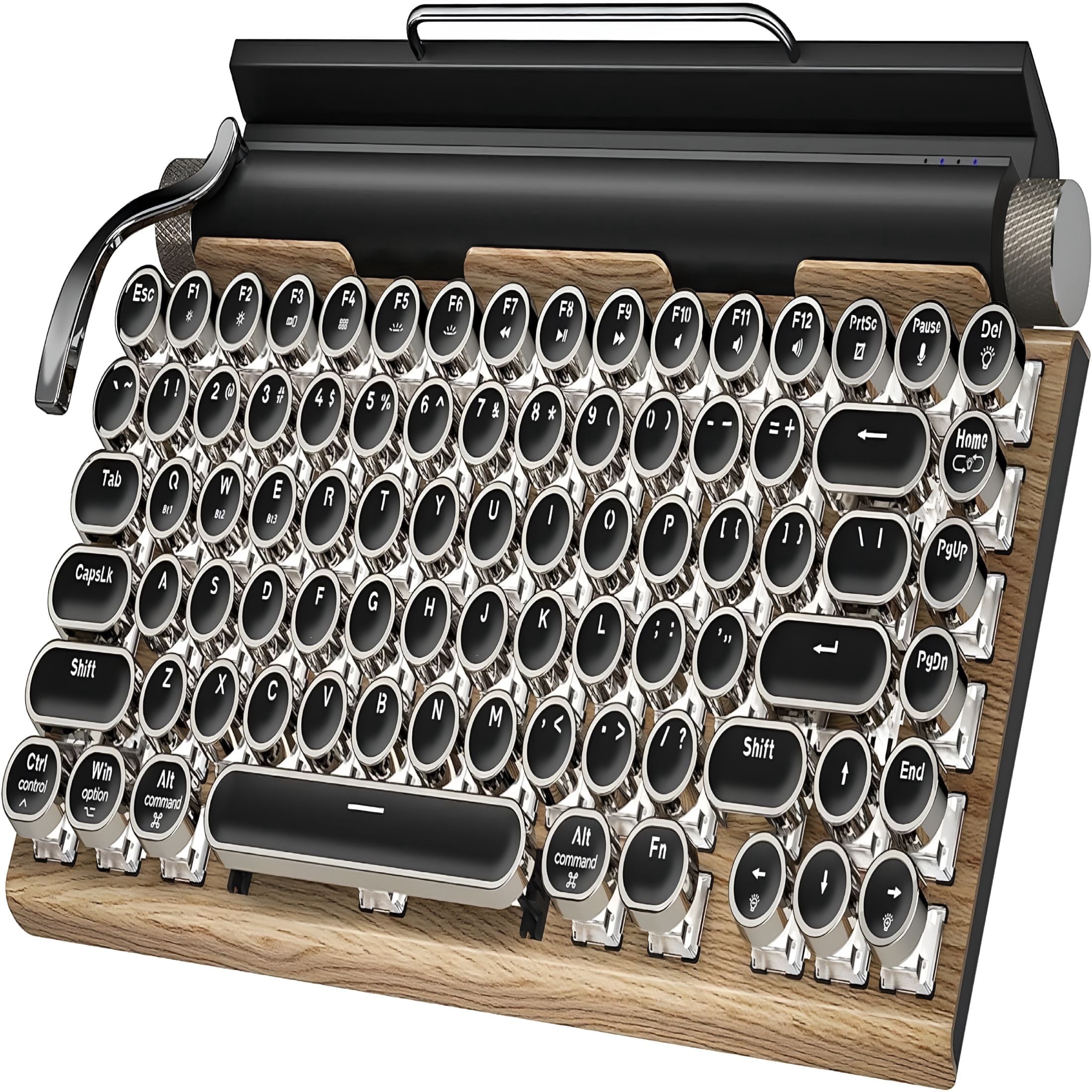Retro typewriter mechanical keyboard, wood