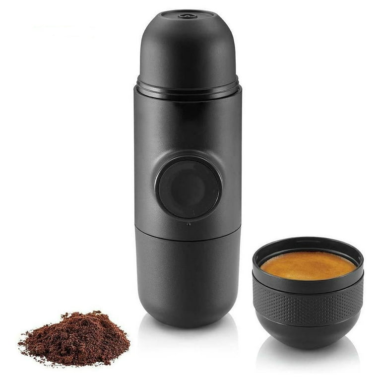 Portable hand-press espresso maker with built-in cup