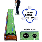 Indoor Putting Green 9.8ft with Auto Ball Return, Solid Wood Track, 2 Holes & Crystal Velvet Surface
