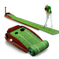 Indoor Putting Green 9.8ft with Auto Ball Return, Solid Wood Track, 2 Holes & Crystal Velvet Surface