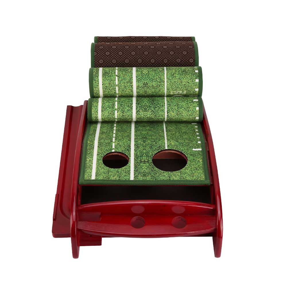 Indoor Putting Green 9.8ft with Auto Ball Return, Solid Wood Track, 2 Holes & Crystal Velvet Surface