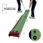 Indoor Putting Green 9.8ft with Auto Ball Return, Solid Wood Track, 2 Holes & Crystal Velvet Surface
