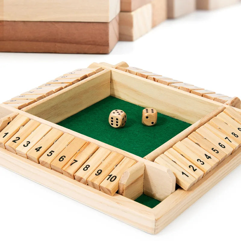 Shut The Box Wooden Dice Game - 4 Player Family Board Game w - 4