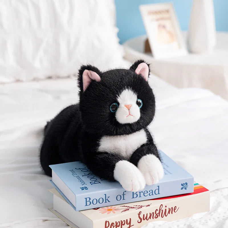 Realistic Lying Cat Plush 50cm - Lifelike Stuffed Kitten Pillow - Black Tuxedo