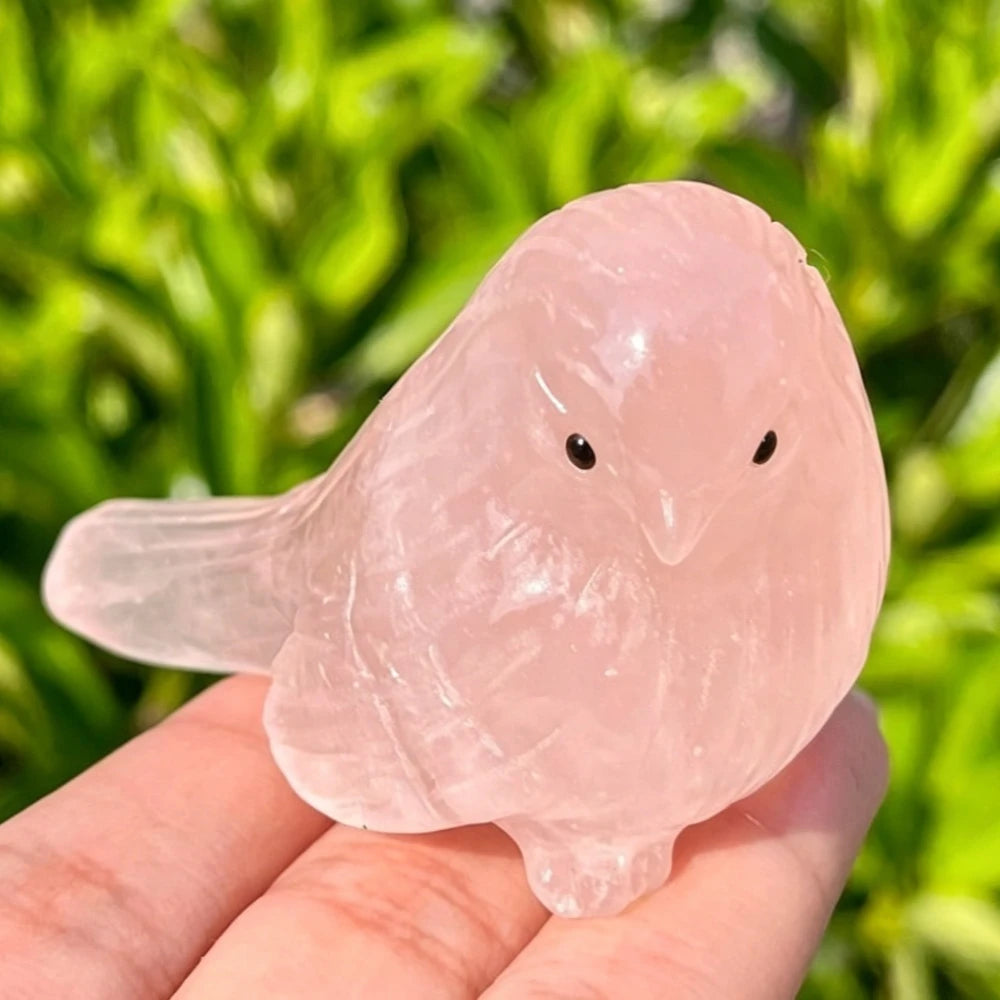 Rose Quartz Bird Figurine - Hand Carved Natural Crystal Song