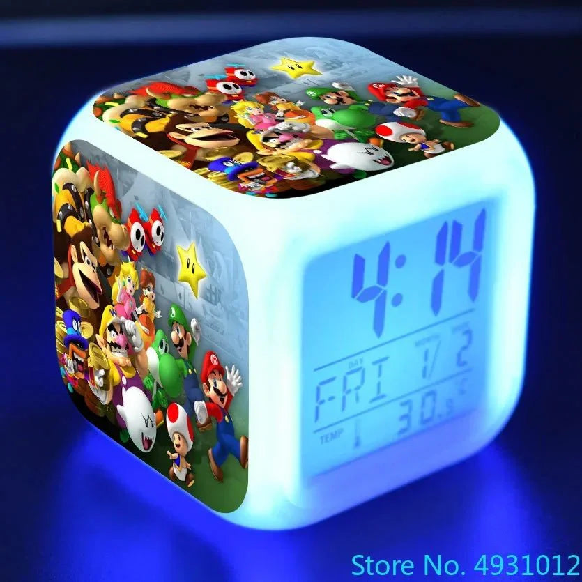 Anime Sonic Mario Bros Figure LED Alarm Clock 7-Color Touch Light Kids D... — View 17
