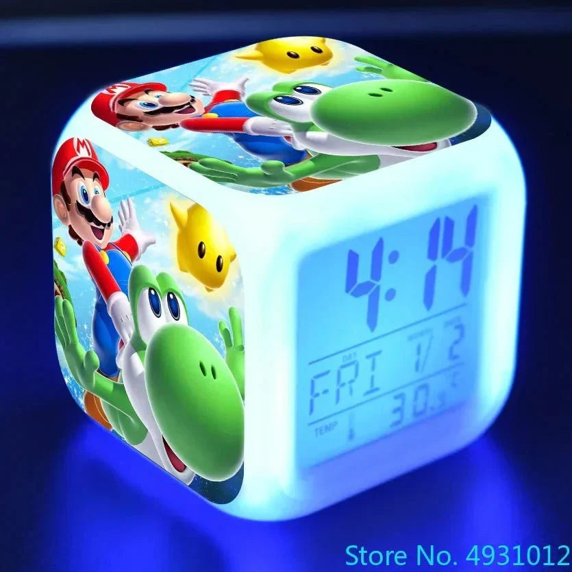 Anime Sonic Mario Bros Figure LED Alarm Clock 7-Color Touch Light Kids D... — View 6