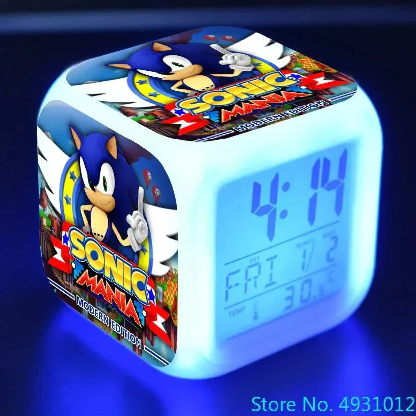 Anime Sonic Mario Bros Figure LED Alarm Clock 7-Color Touch Light Kids D... — View 7