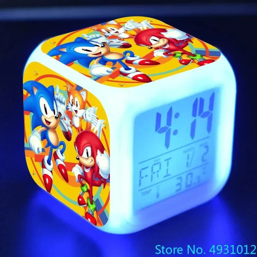 Anime Sonic Mario Bros Figure LED Alarm Clock 7-Color Touch Light Kids D... — View 4