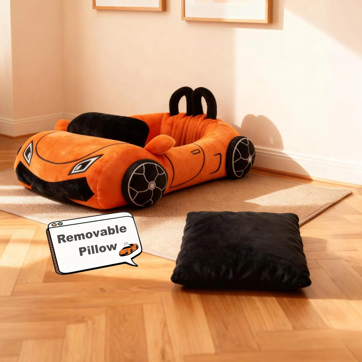 Sports Car Pet Bed - Plush Cat and Small Dog Bed with Cushion - view 4