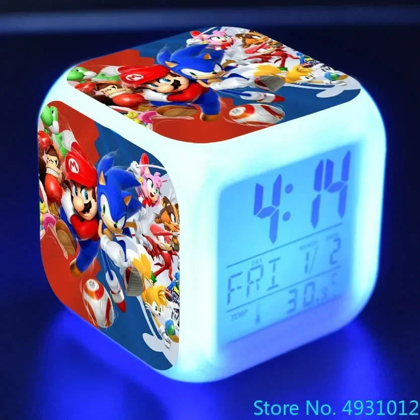 Anime Sonic Mario Bros Figure LED Alarm Clock 7-Color Touch Light Kids D... — Gift Idea