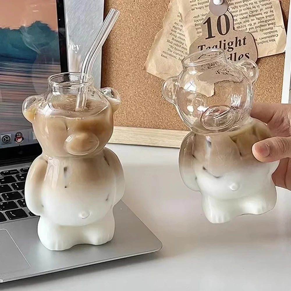 Bear Shaped Glass Cup with Straw - Clear Tumbler for Iced Coffee and Cold Drinks - image 1