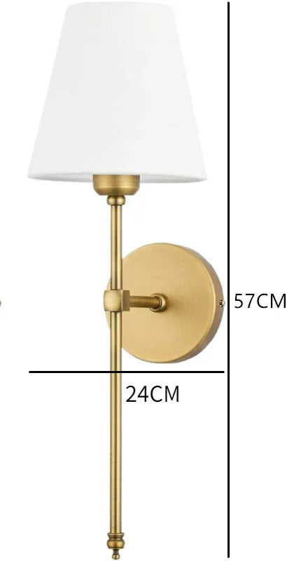 Modern wall sconce, brass finish, white fabric shade - single