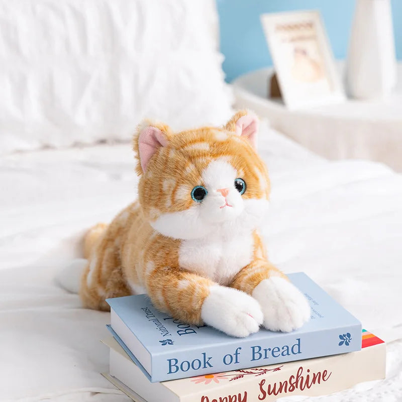 Realistic Lying Cat Plush 50cm - Lifelike Stuffed Kitten Pillow - Orange Tabby