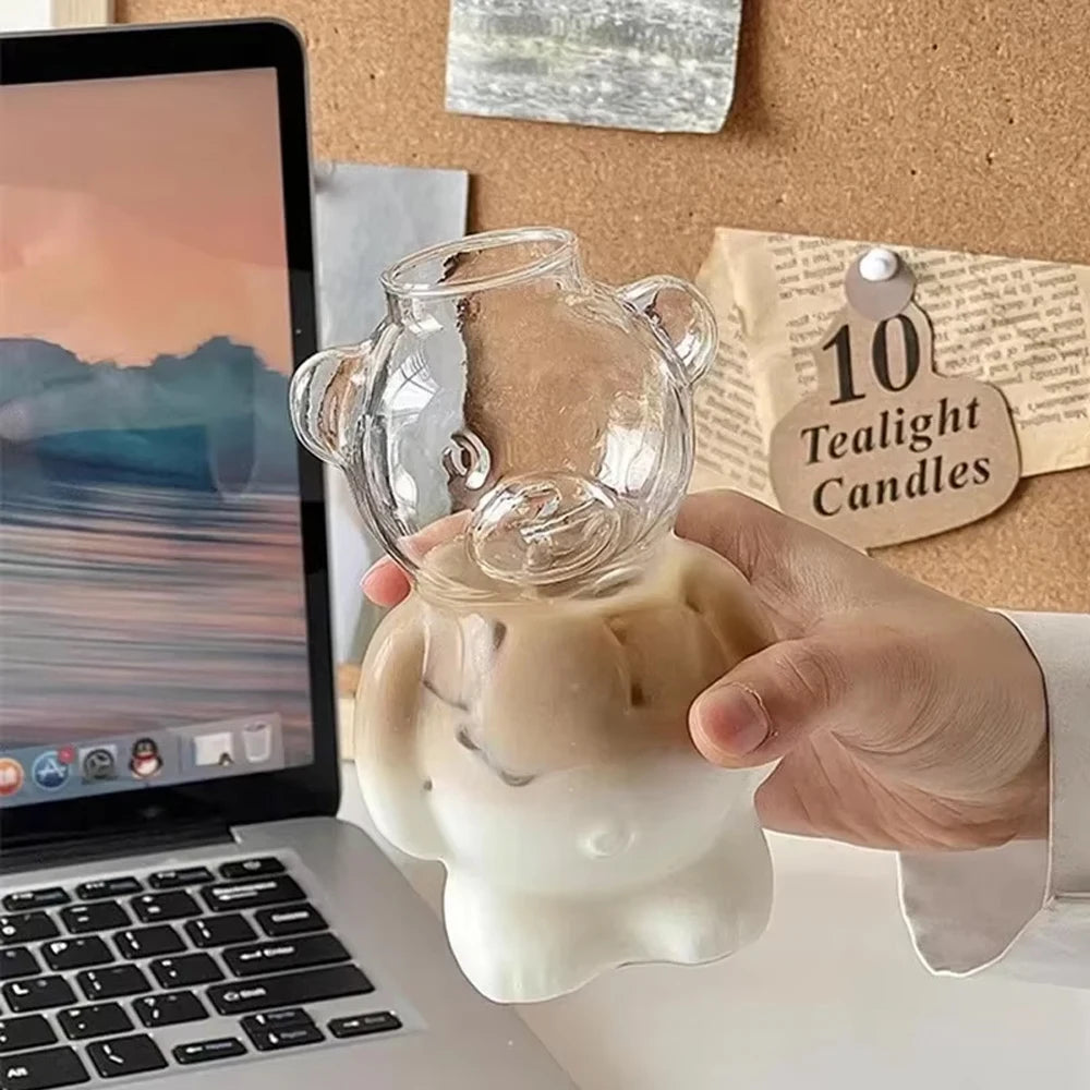 Bear Shaped Glass Cup with Straw - Clear Tumbler for Iced Coffee and Cold Drinks - image 3