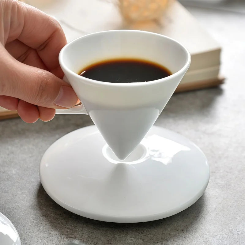 Bone China Espresso Cup and Saucer Set with Spoon - 50ml Conical Porce - 2