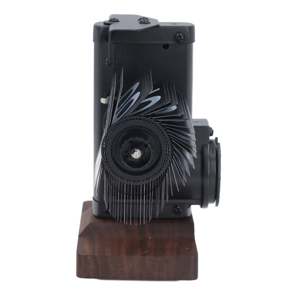 Retro mechanical flip down desk clock with wood-tone base