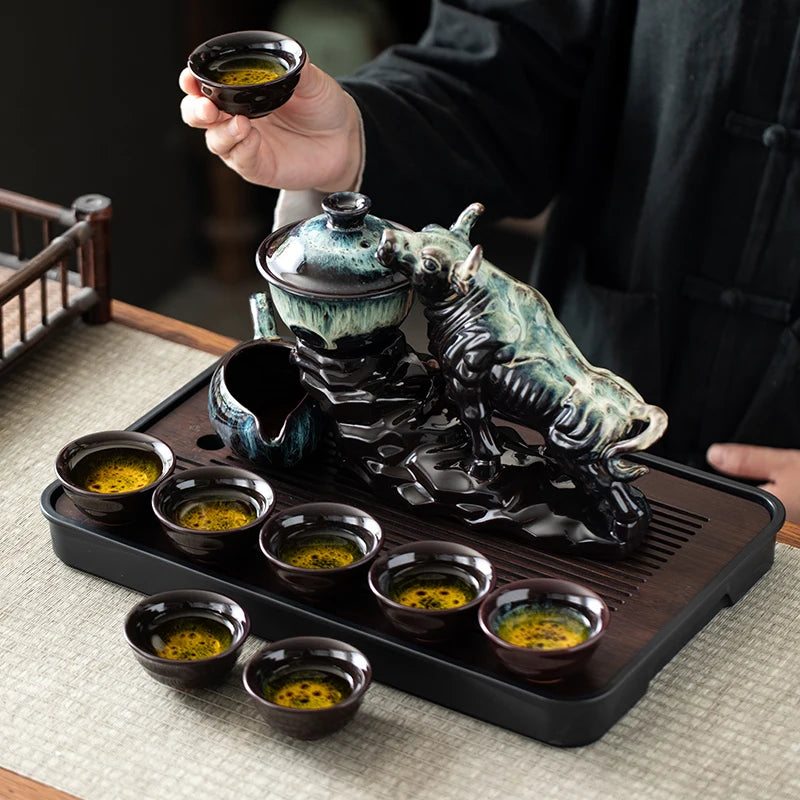 Semi-Automatic Bull Teapot Tea Set - Magnetic Rotating Kung 