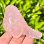 Rose Quartz Bird Figurine - Hand Carved Natural Crystal Song