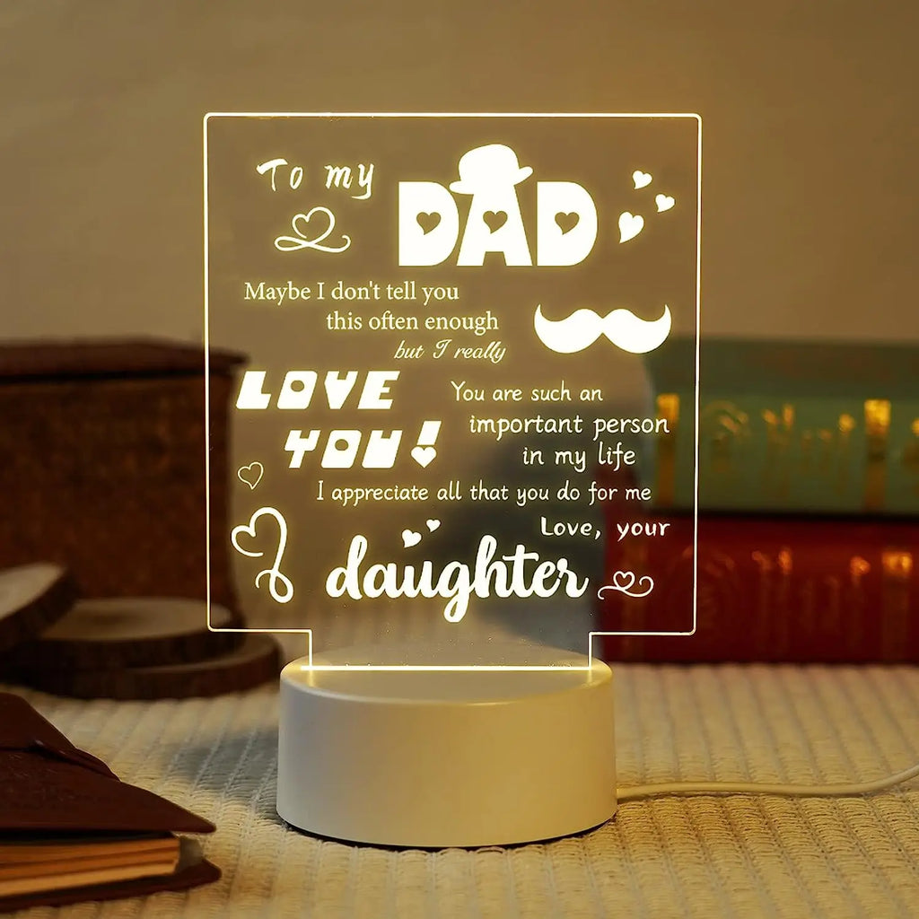 LED Night Light for Dad - Engraved Acrylic Keepsake Lamp, 8 Designs - view 5