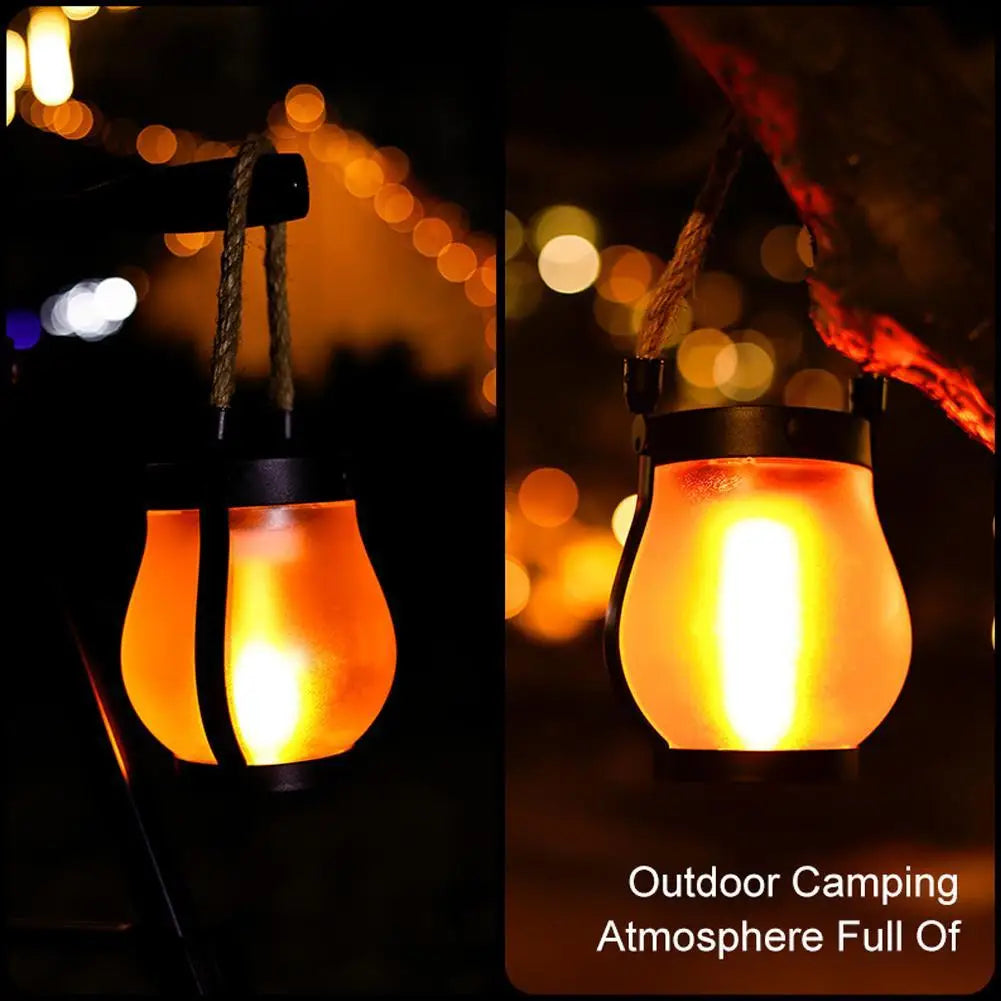 Solar Flame Lantern - hanging at night