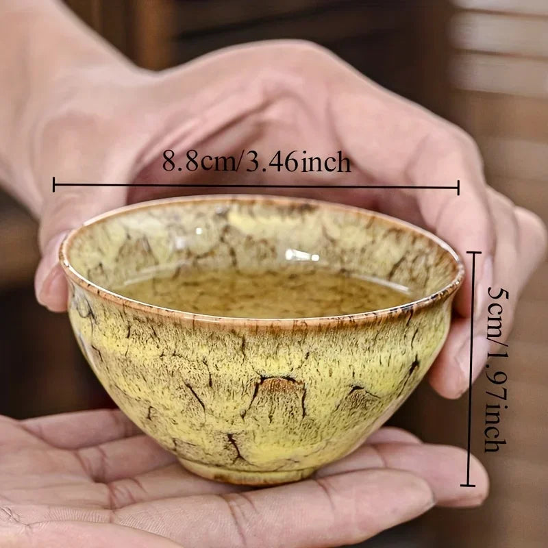Ceramic Teacup Set of 5 - Handmade Kiln-Change Glaze Kung Fu Tea Cups, Gift Boxed - gallery 2