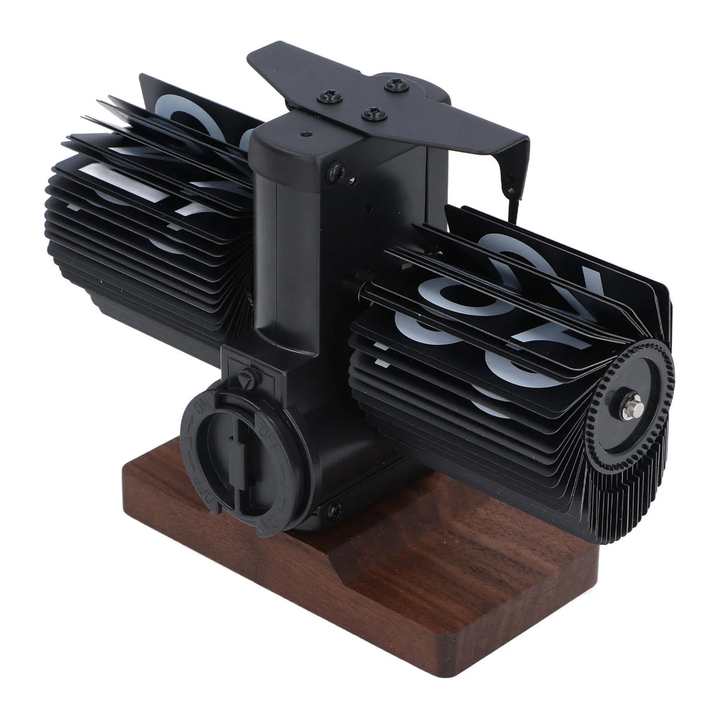 Retro mechanical flip down desk clock with wood-tone base