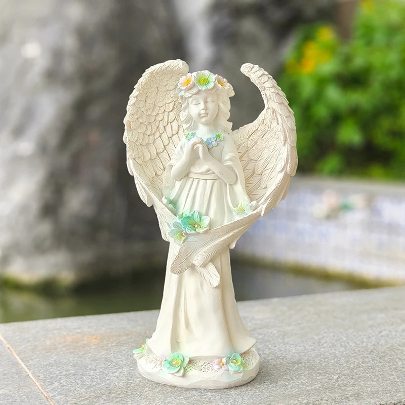 Solar Garden Angel Statue - Resin Outdoor Figurine with LED Light for Yard, Patio & Flower Bed Decor, 29cm