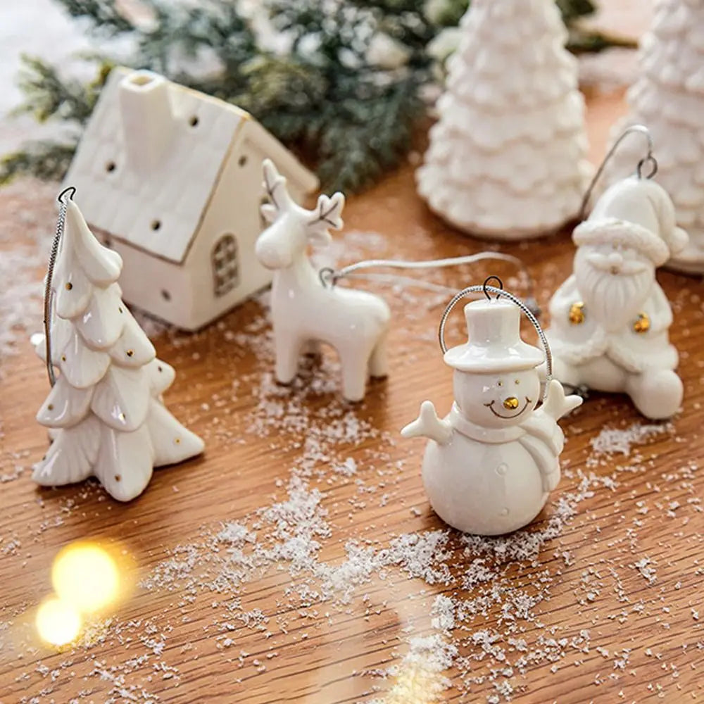 White Porcelain Christmas Ornaments Set of 2 - Hanging Winte