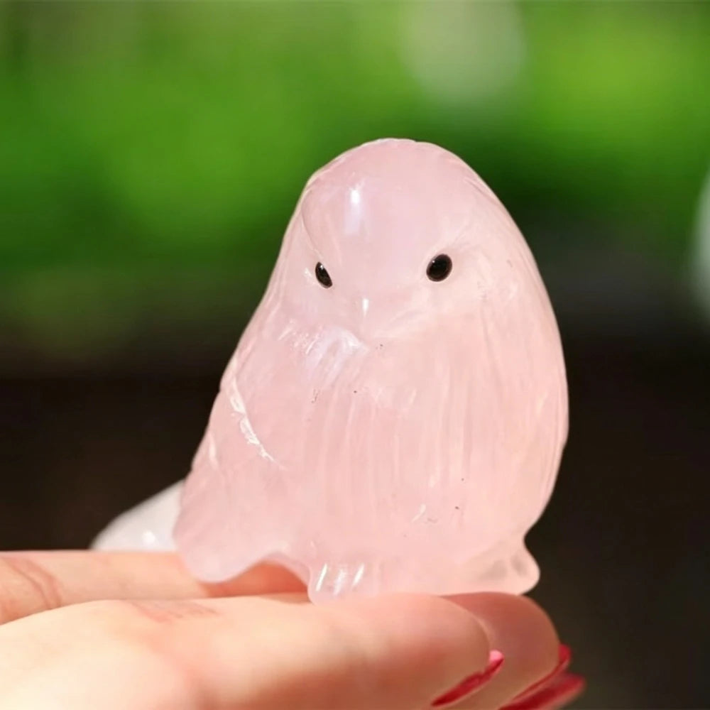 Rose Quartz Bird Figurine - Hand Carved Natural Crystal Song