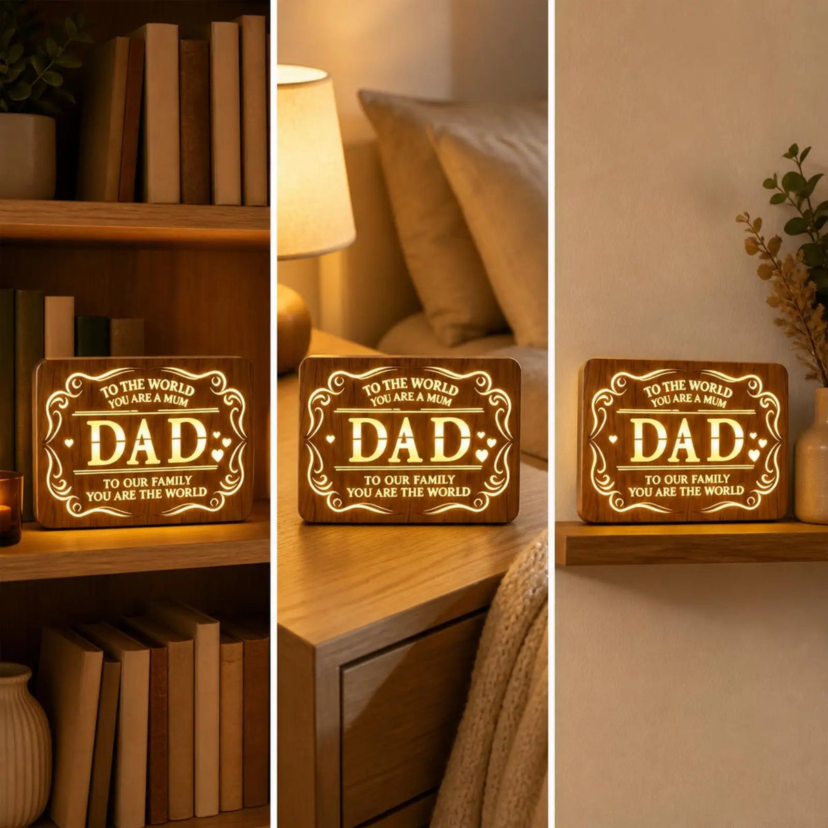 Illuminated Wood Wall Plaque - Mom and Dad Bedside Shelf Light - view 5