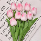 Real-Touch Artificial Tulips - 10 Stem Bouquet for Vases and Table Decor - Pink and White