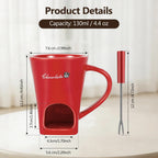 Ceramic Fondue Mug with Fork - Personal Chocolate and Cheese Melting Pot, Tea Light Heated