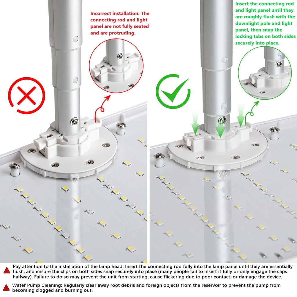 Assembly guide showing how to seat the lamp post and connecting rod correctly
