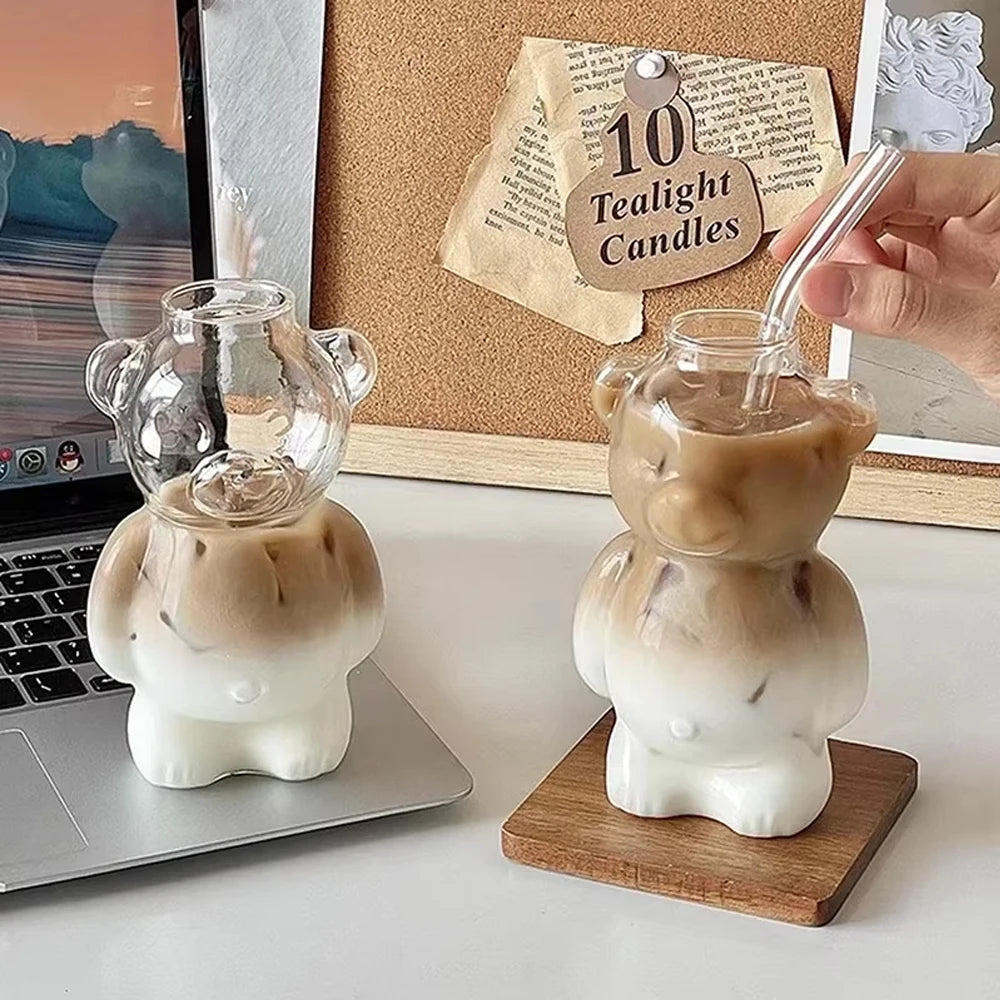 Bear Shaped Glass Cup with Straw - Clear Tumbler for Iced Coffee and Cold Drinks - image 2