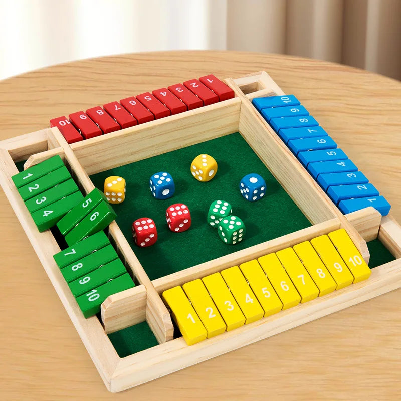 Shut The Box Wooden Dice Game - 4 Player Family Board Game w - 3