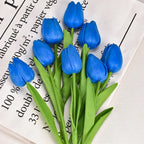 Real-Touch Artificial Tulips - 10 Stem Bouquet for Vases and Table Decor - Blue