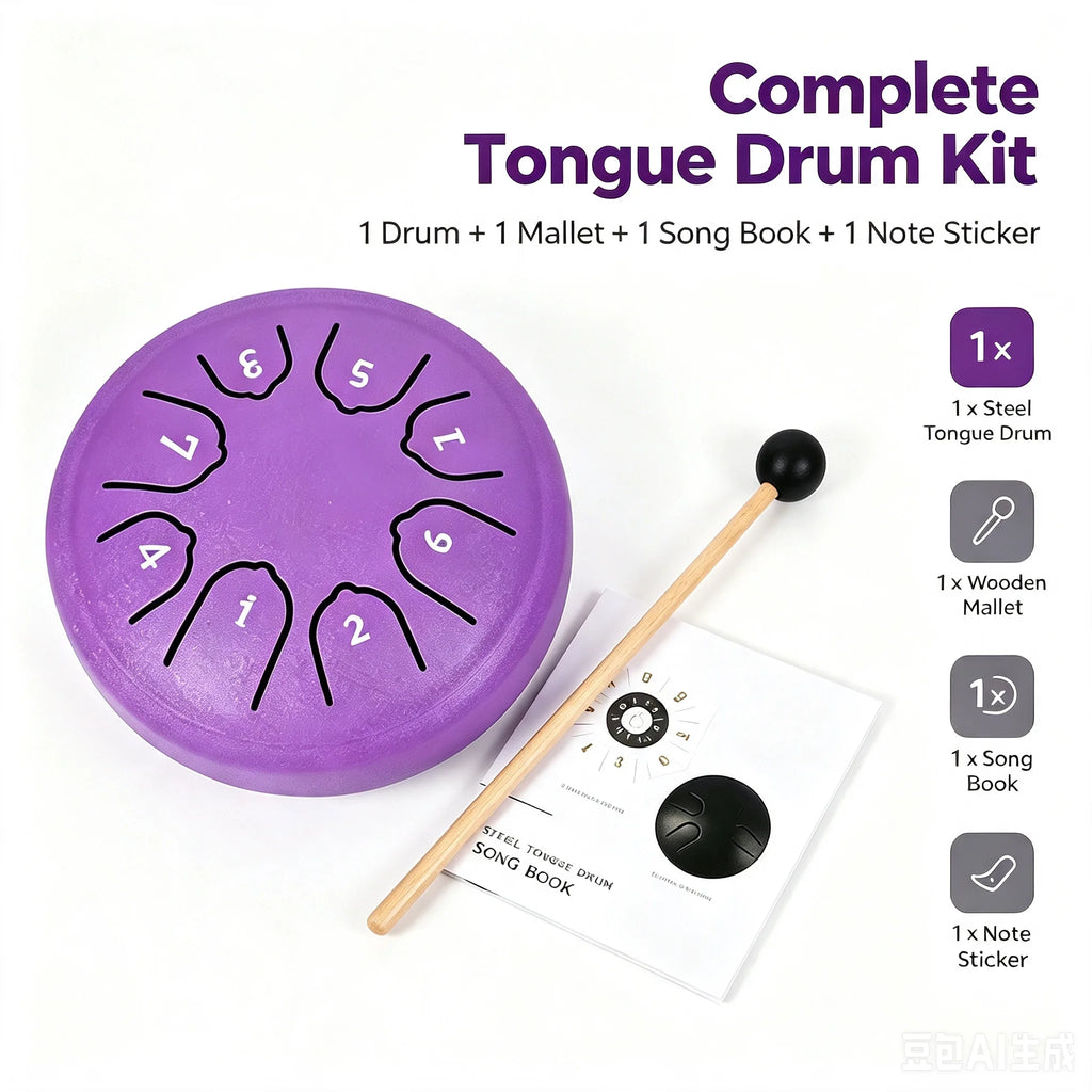 8-Note Steel Tongue Drum with Mallet and Songbook - 4.5 Inch Mini Handpan - view 5