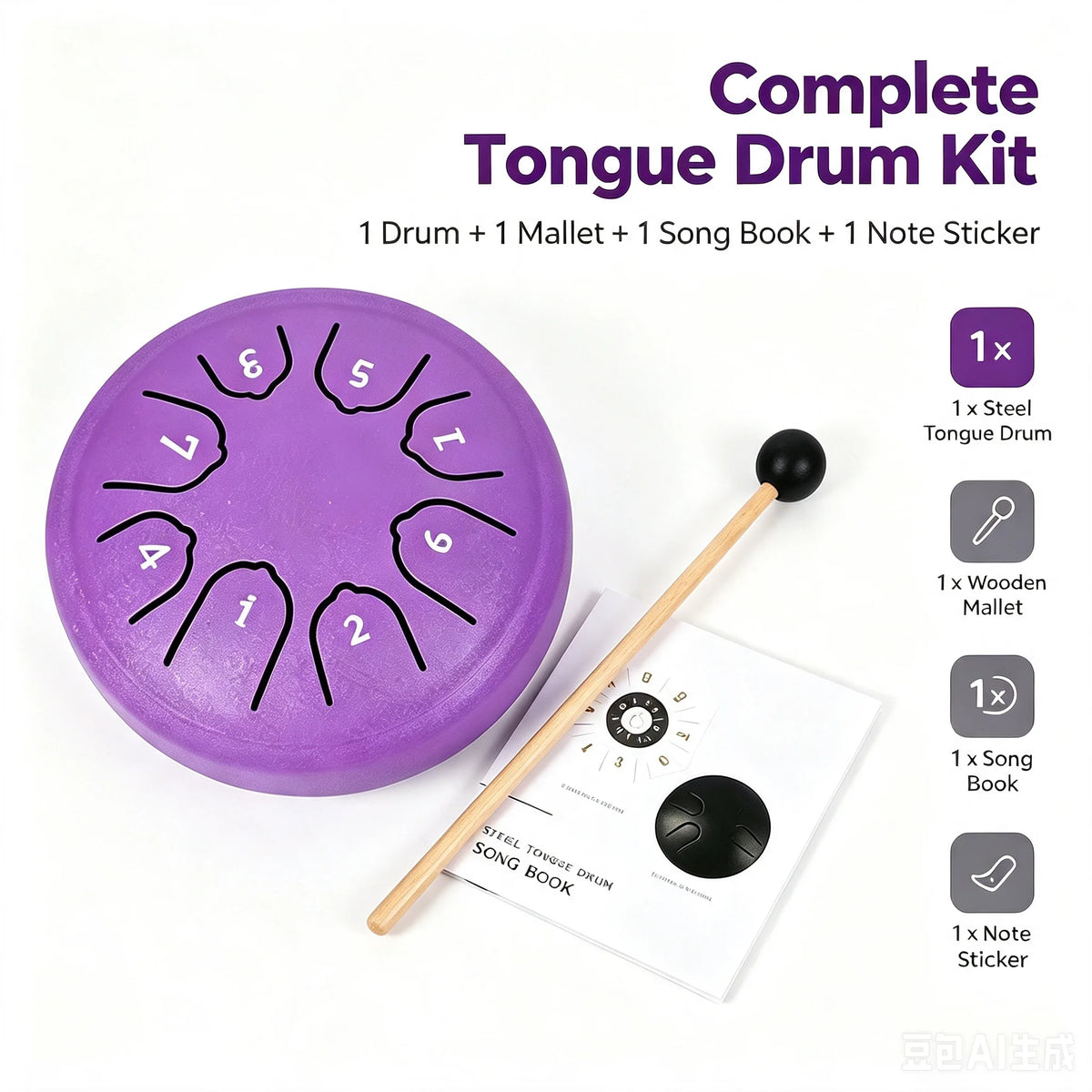8-Note Steel Tongue Drum with Mallet and Songbook - 4.5 Inch Mini Handpan - view 5